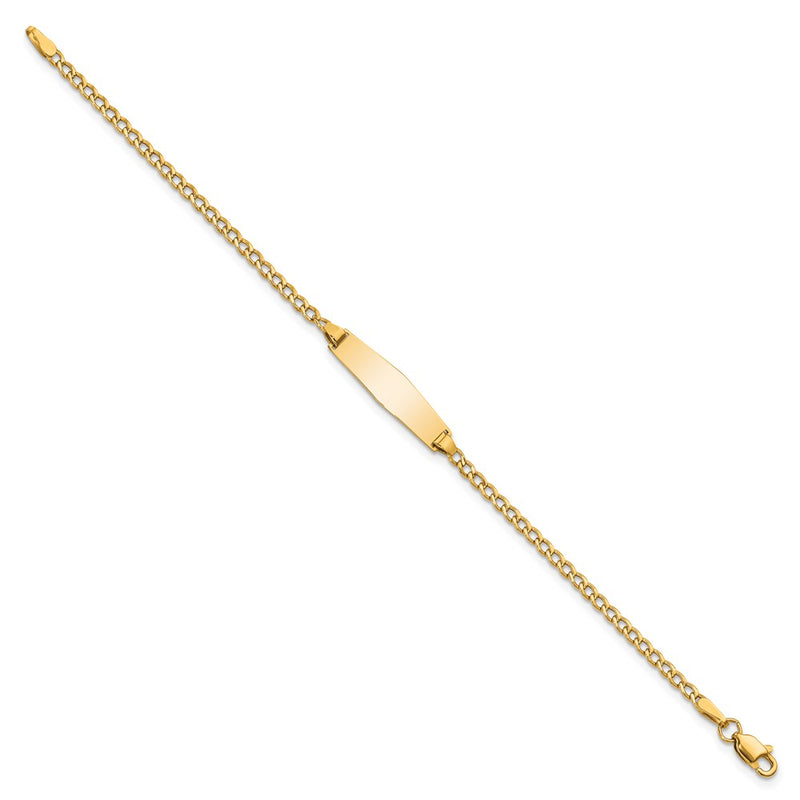 14K Yellow Gold Polished Semi Solid Chain/Solid Plate Cuban Link Soft Diamond Shape 19.5X5.5mm 6 Inch Baby/Child Id Bracelet