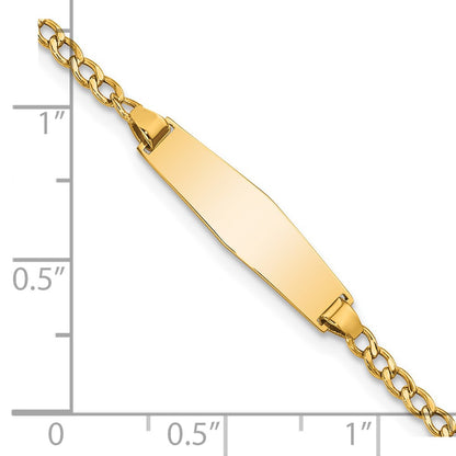 14K Yellow Gold Polished Semi Solid Chain/Solid Plate Cuban Link Soft Diamond Shape 19.5X5.5mm 6 Inch Baby/Child Id Bracelet