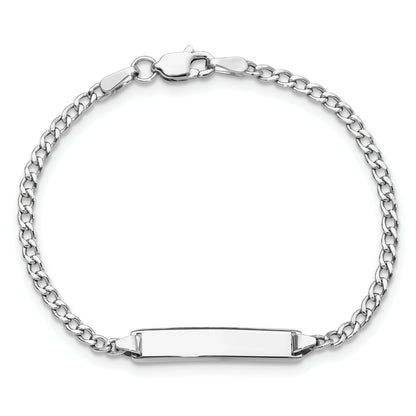 Solid 14K White Gold Semi-Solid Polished Cuban ID Bracelet