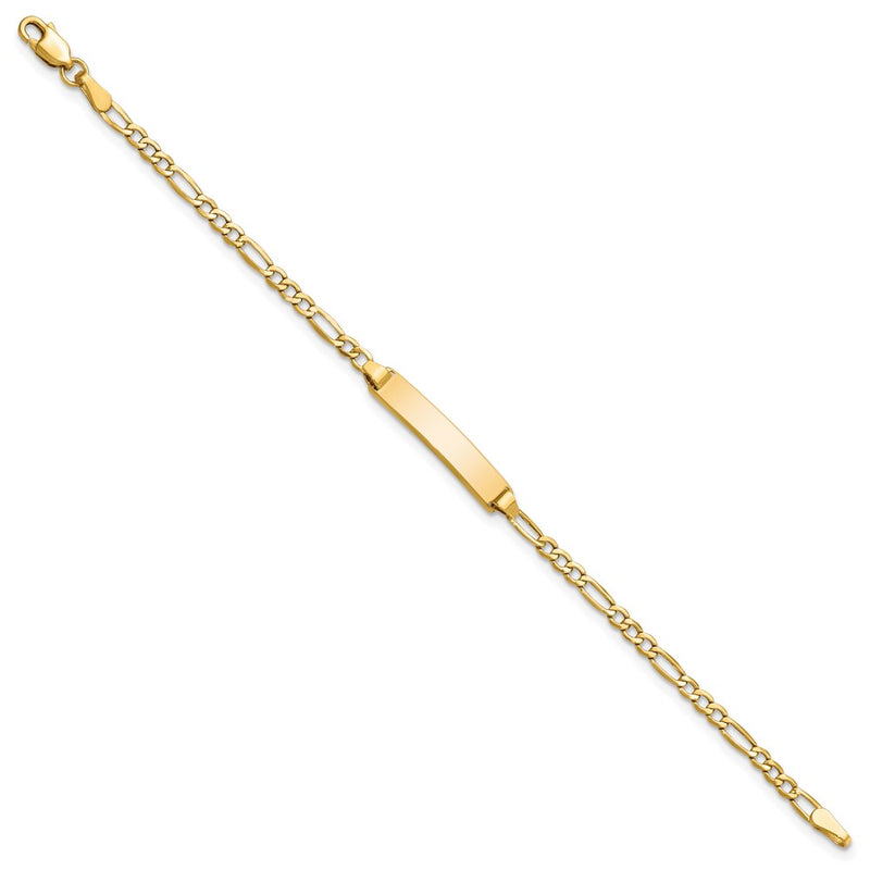 14K Yellow Gold Polished Semi Solid Chain/Solid Plate Figaro Link 23X4.5mm 6 Inch Baby/Child Id Bracelet