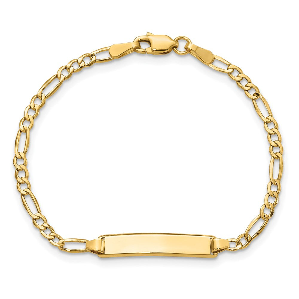 14K Yellow Gold Polished Semi Solid Chain/Solid Plate Figaro Link 23X4.5mm 6 Inch Baby/Child Id Bracelet