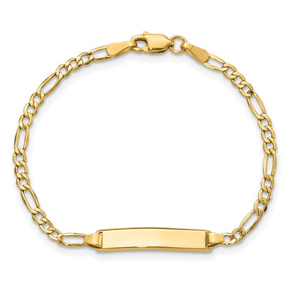 14K Yellow Gold Polished Semi Solid Chain/Solid Plate Figaro Link 23X4.5mm 6 Inch Baby/Child Id Bracelet