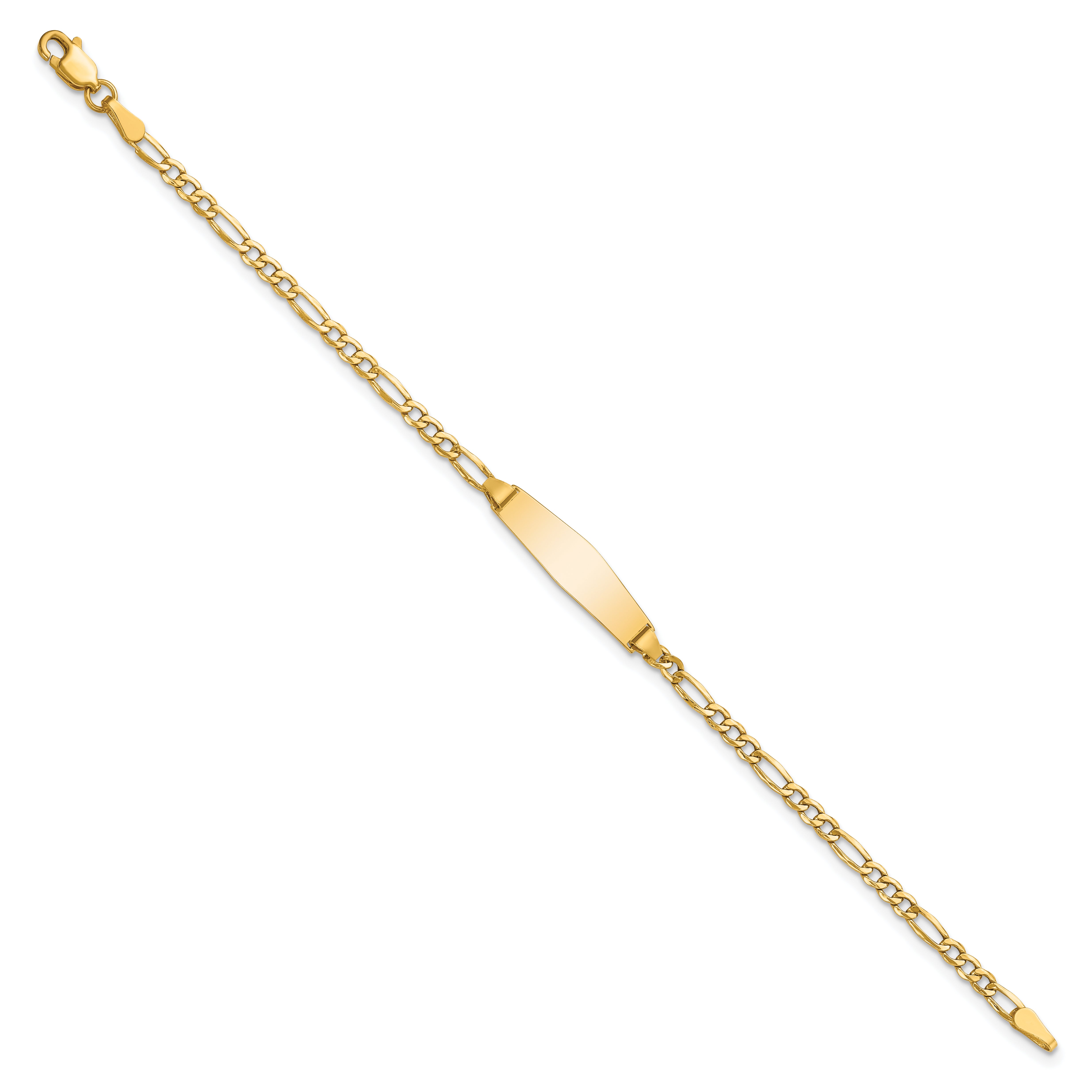 14K Yellow Gold Polished Semi Solid Chain/Solid Plate Figaro Link Soft Diamond Shape 19.5X5.5mm 6 Inch Baby/Child Id Bracelet