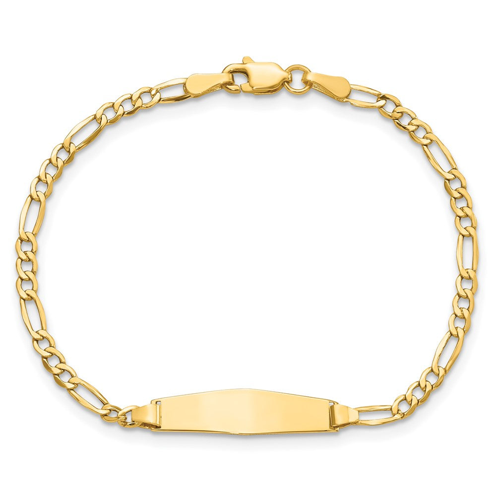 14K Yellow Gold Polished Semi Solid Chain/Solid Plate Figaro Link Soft Diamond Shape 19.5X5.5mm 7 Inch Id Bracelet