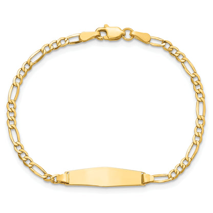 14K Yellow Gold Polished Semi Solid Chain/Solid Plate Figaro Link Soft Diamond Shape 19.5X5.5mm 7 Inch Id Bracelet