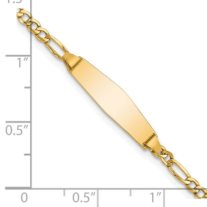 14K Yellow Gold Polished Semi Solid Chain/Solid Plate Figaro Link Soft Diamond Shape 19.5X5.5mm 7 Inch Id Bracelet