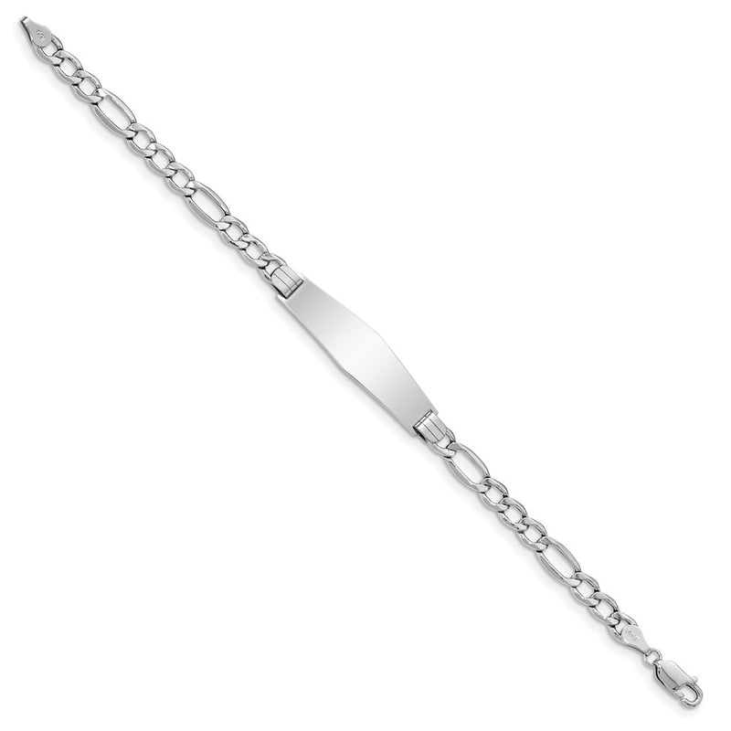 8 Inch 14K Wg Polished Semi-Solid Soft Diamond Shape Figaro Id Bracelet