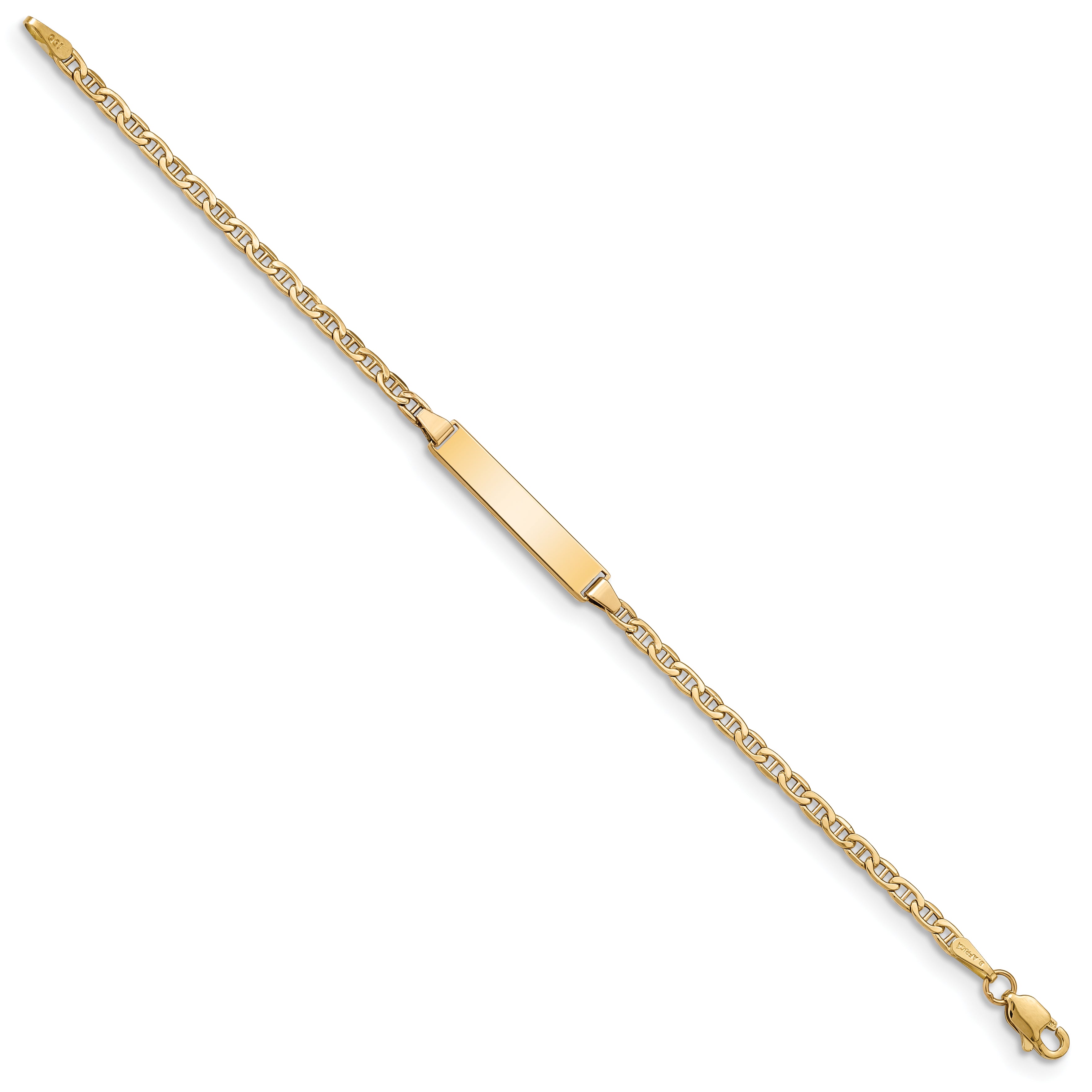 14K Yellow Gold Polished Semi Solid Chain/Solid Plate Anchor Link 20.5X4.5mm 6 Inch Baby/Child Id Bracelet