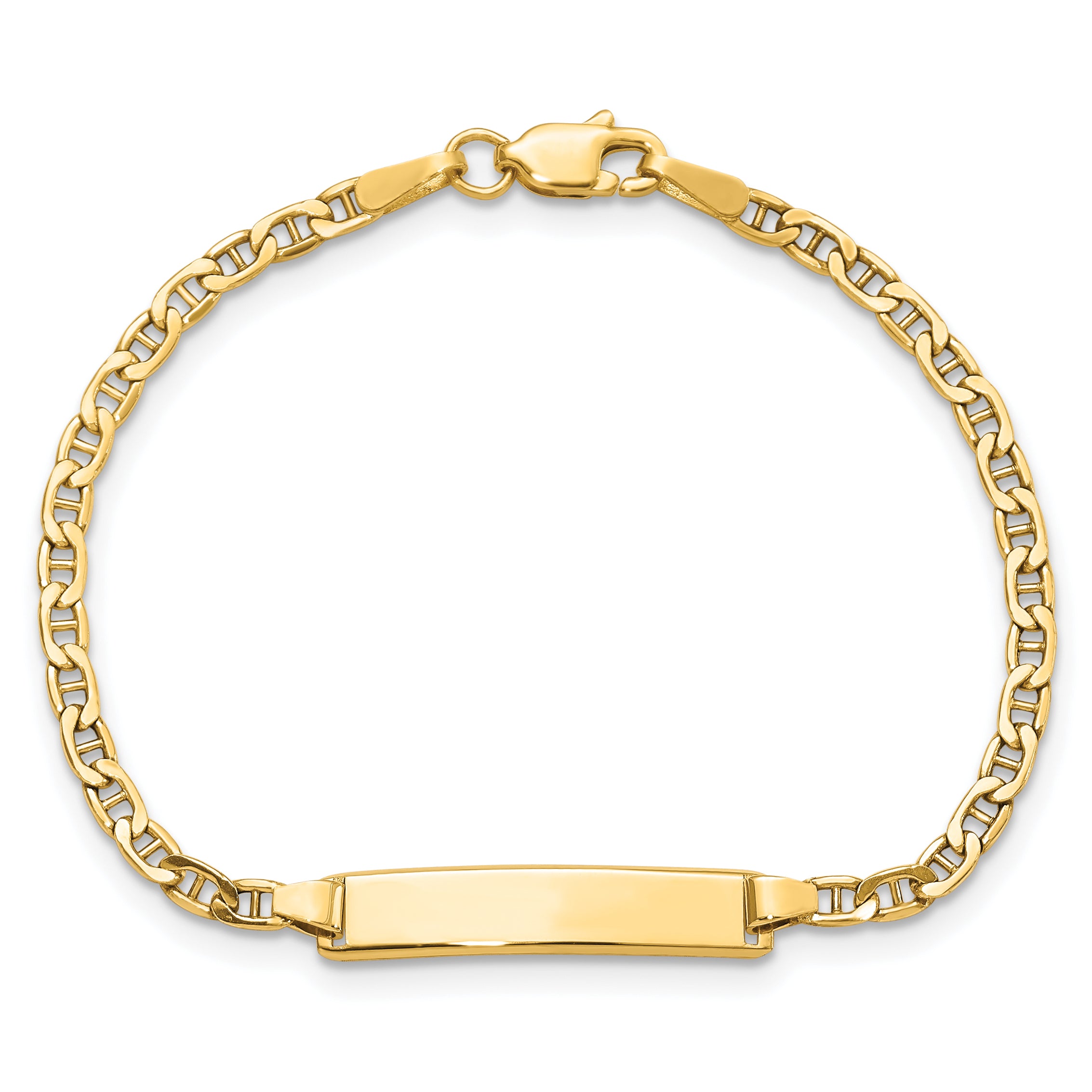 14K Yellow Gold Polished Semi Solid Chain/Solid Plate Anchor Link 20.5X4.5mm 6 Inch Baby/Child Id Bracelet