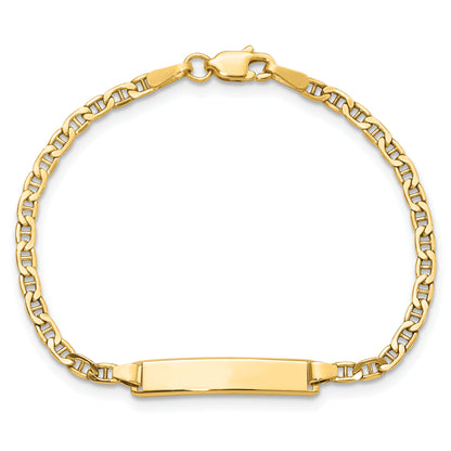 14K Yellow Gold Polished Semi Solid Chain/Solid Plate Anchor Link 20.5X4.5mm 6 Inch Baby/Child Id Bracelet