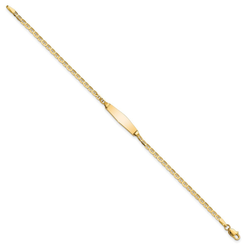 14K Yellow Gold Polished Semi Solid Chain/Solid Plate Anchor Link Soft Diamond Shape 19.5X5.5mm 7 Inch Id Bracelet