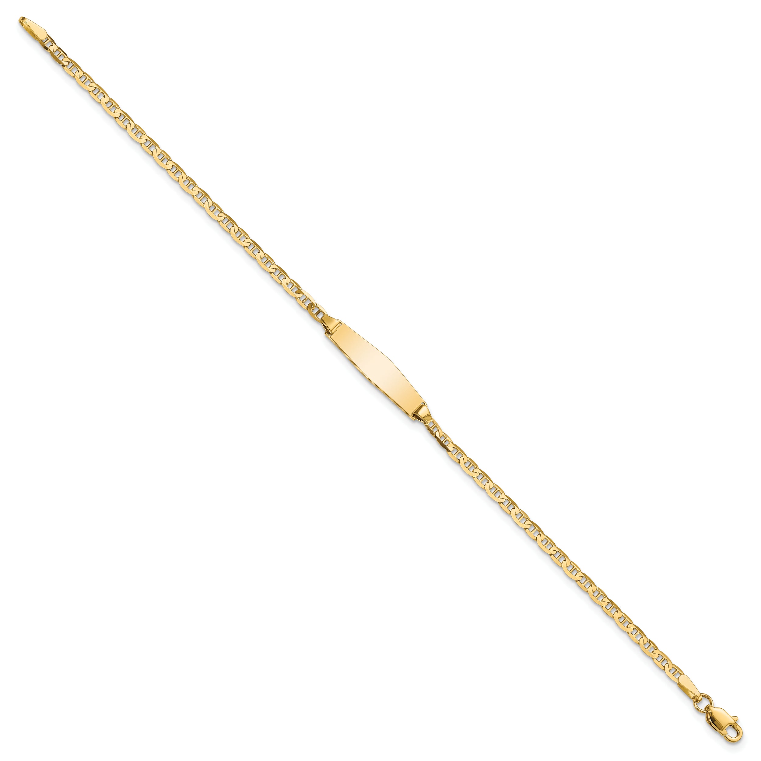 14K Yellow Gold Polished Semi Solid Chain/Solid Plate Anchor Link Soft Diamond Shape 19.5X5.5mm 7 Inch Id Bracelet