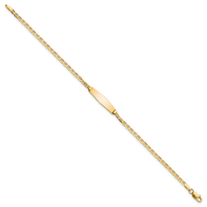 14K Yellow Gold Polished Semi Solid Chain/Solid Plate Anchor Link Soft Diamond Shape 19.5X5.5mm 7 Inch Id Bracelet