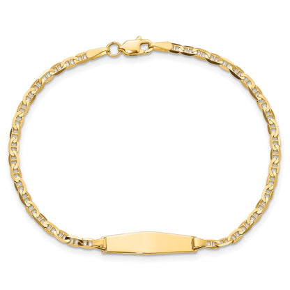 14K Yellow Gold Polished Semi Solid Chain/Solid Plate Anchor Link Soft Diamond Shape 19.5X5.5mm 7 Inch Id Bracelet