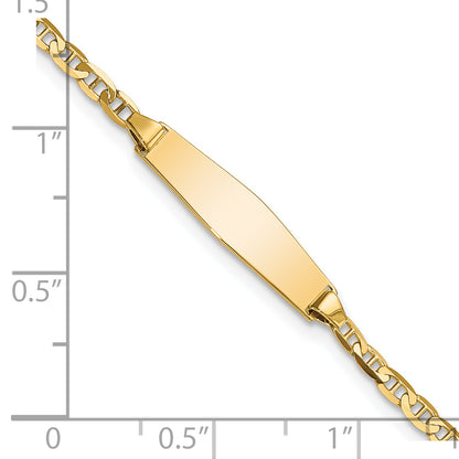 14K Yellow Gold Polished Semi Solid Chain/Solid Plate Anchor Link Soft Diamond Shape 19.5X5.5mm 7 Inch Id Bracelet