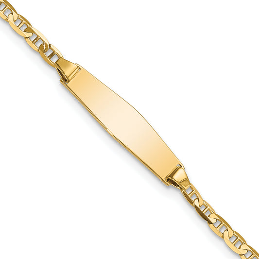 14K Yellow Gold Polished Semi Solid Chain/Solid Plate Anchor Link Soft Diamond Shape 19.5X5.5mm 7 Inch Id Bracelet