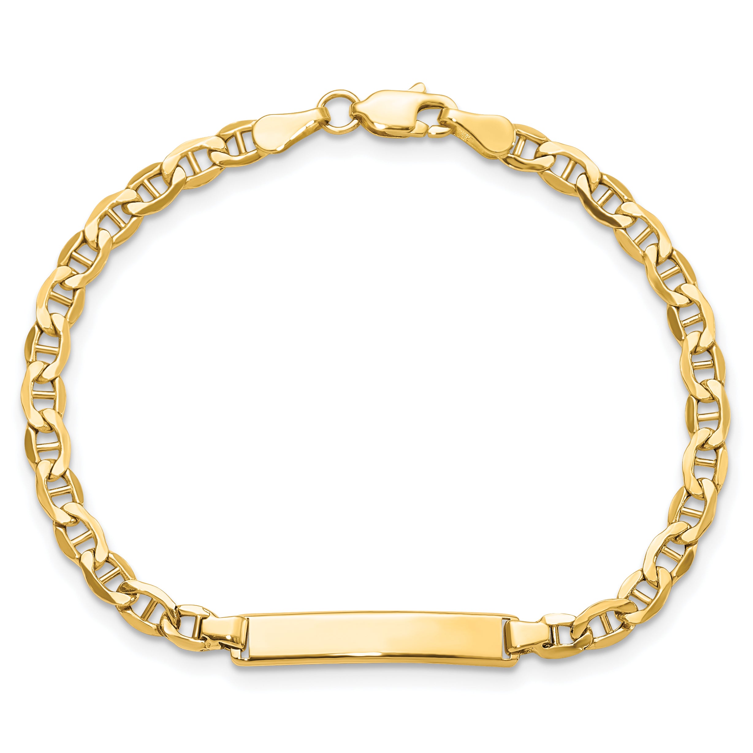 14K Yellow Gold Polished Semi Solid Chain/Solid Plate Anchor Link 22.5X4.5mm 7 Inch Id Bracelet