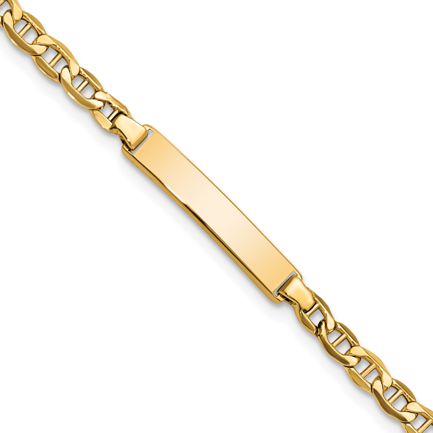 14K Yellow Gold Polished Semi Solid Chain/Solid Plate Anchor Link 22.5X4.5mm 7 Inch Id Bracelet