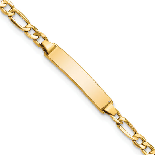 14K Yellow Gold Polished Semi Solid Chain/Solid Plate Figaro Link 23X4.3mm 7 Inch Id Bracelet
