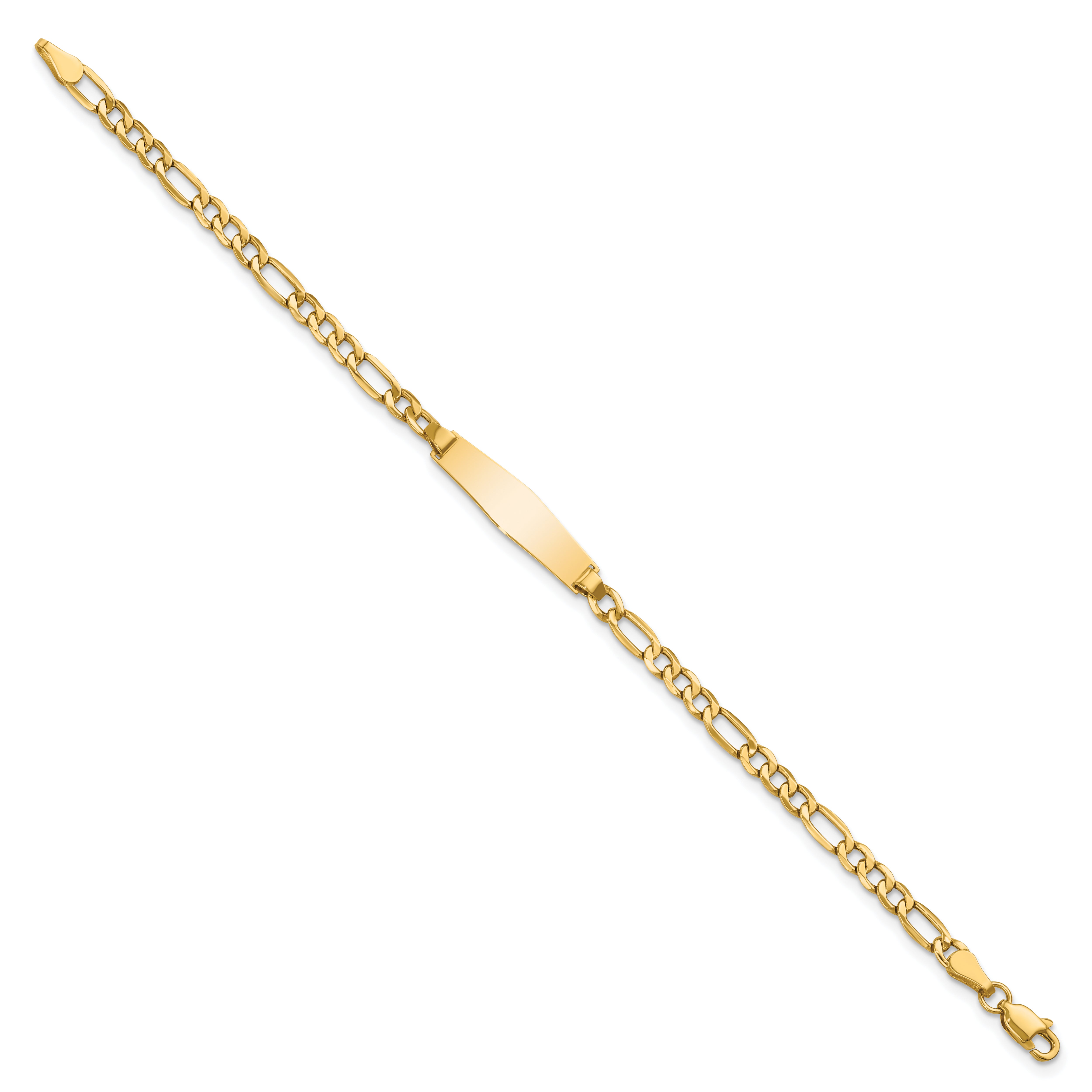 14K Yellow Gold Polished Semi Solid Chain/Solid Plate Figaro Link Soft Diamond Shape 19.5X5.5mm 6 Inch Baby/Child Id Bracelet