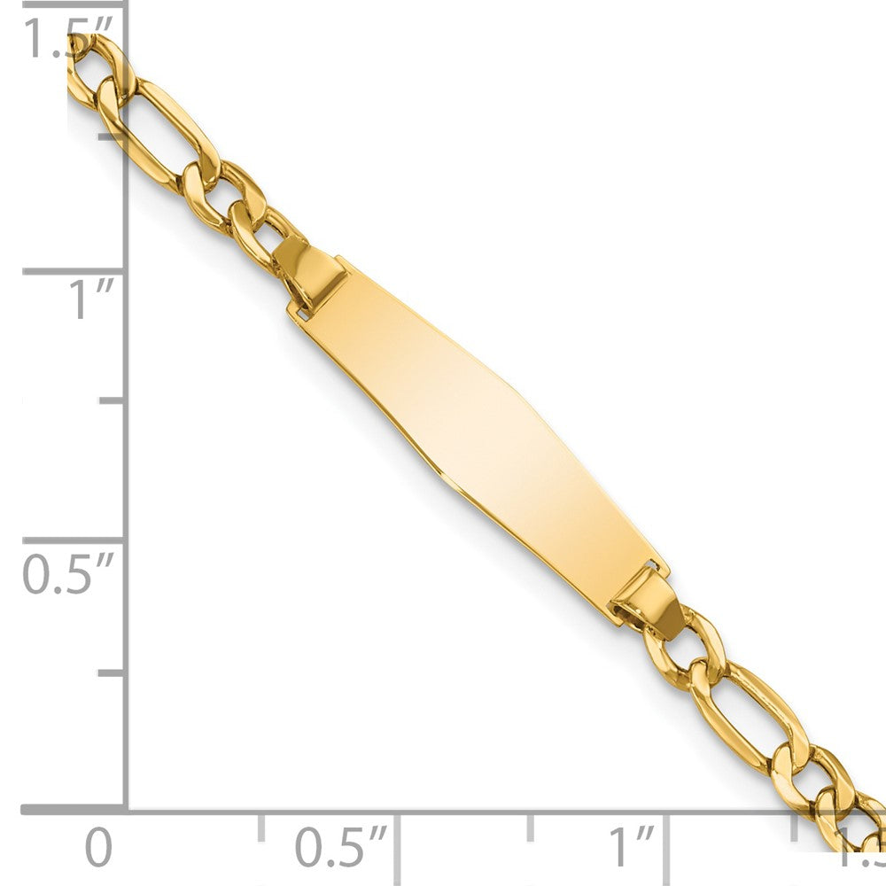 14K Yellow Gold Polished Semi Solid Chain/Solid Plate Figaro Link Soft Diamond Shape 19.5X5.5mm 7 Inch Id Bracelet