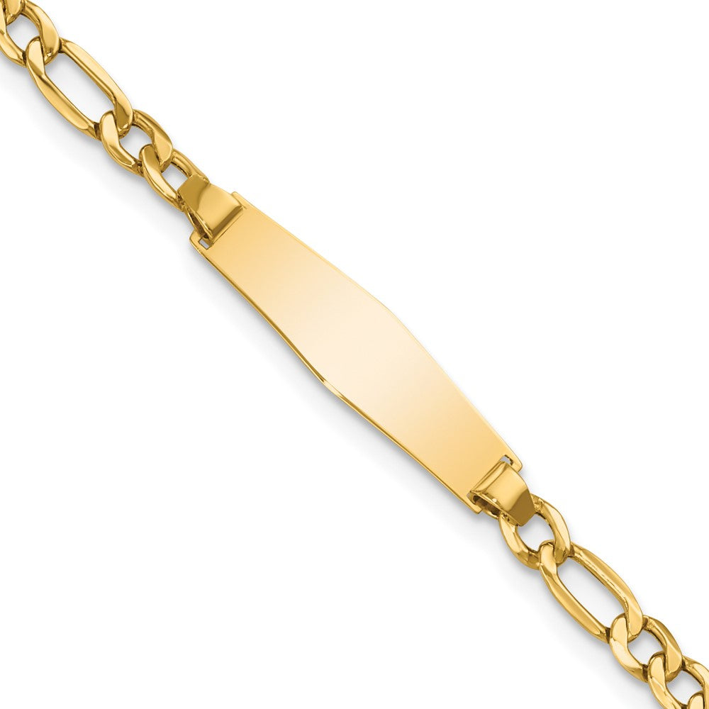 14K Yellow Gold Polished Semi Solid Chain/Solid Plate Figaro Link Soft Diamond Shape 19.5X5.5mm 7 Inch Id Bracelet