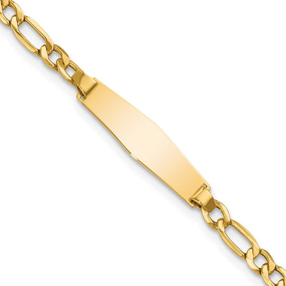 14K Yellow Gold Polished Semi Solid Chain/Solid Plate Figaro Link Soft Diamond Shape 19.5X5.5mm 7 Inch Id Bracelet
