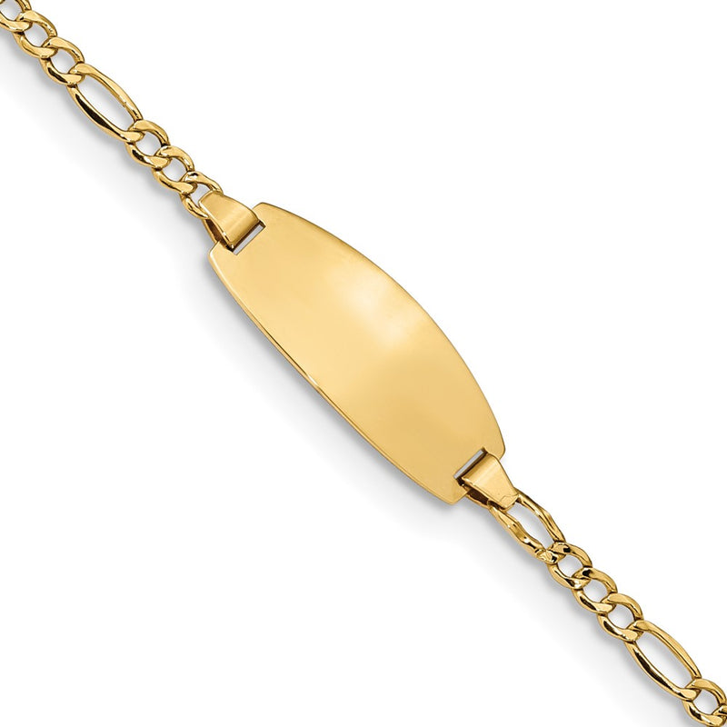 14K Yellow Gold Polished Semi Solid Chain/Solid Plate Figaro Link Oval 18.5X8.5mm 6 Inch Baby/Child Id Bracelet