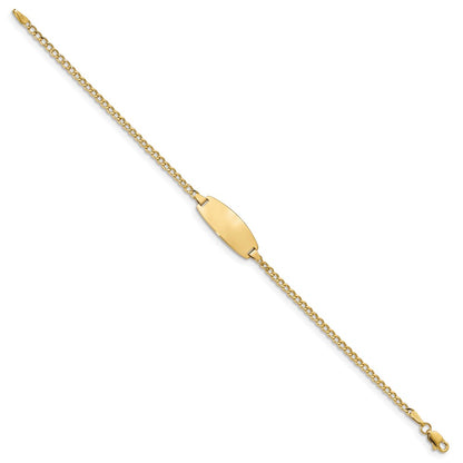 14K Yellow Gold Polished Semi Solid Chain/Solid Plate Curb Link Oval 18.5X8.5mm 6 Inch Baby/Child Id Bracelet