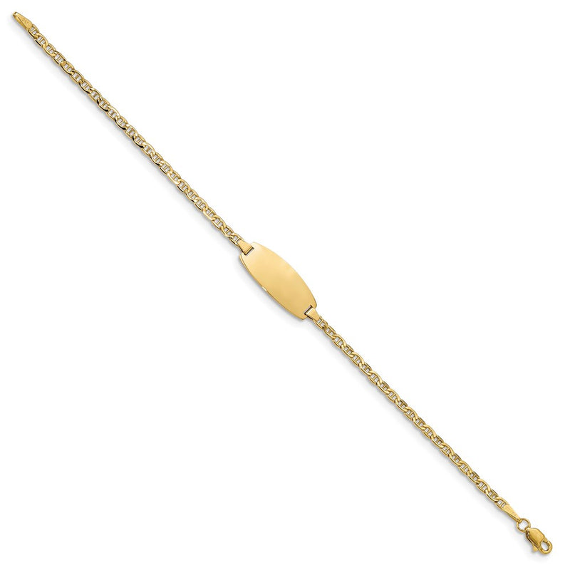 14K Yellow Gold Polished Semi Solid Chain/Solid Plate Anchor Link Oval 18.5X8.5mm 6 Inch Baby/Child Id Bracelet