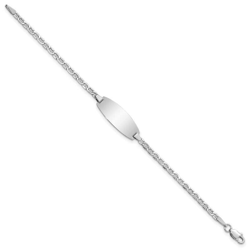 5.5 Inch 14K White Gold Semi-Solid Oval Anchor Id Bracelet