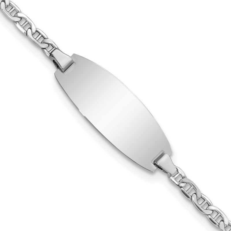 5.5 Inch 14K White Gold Semi-Solid Oval Anchor Id Bracelet