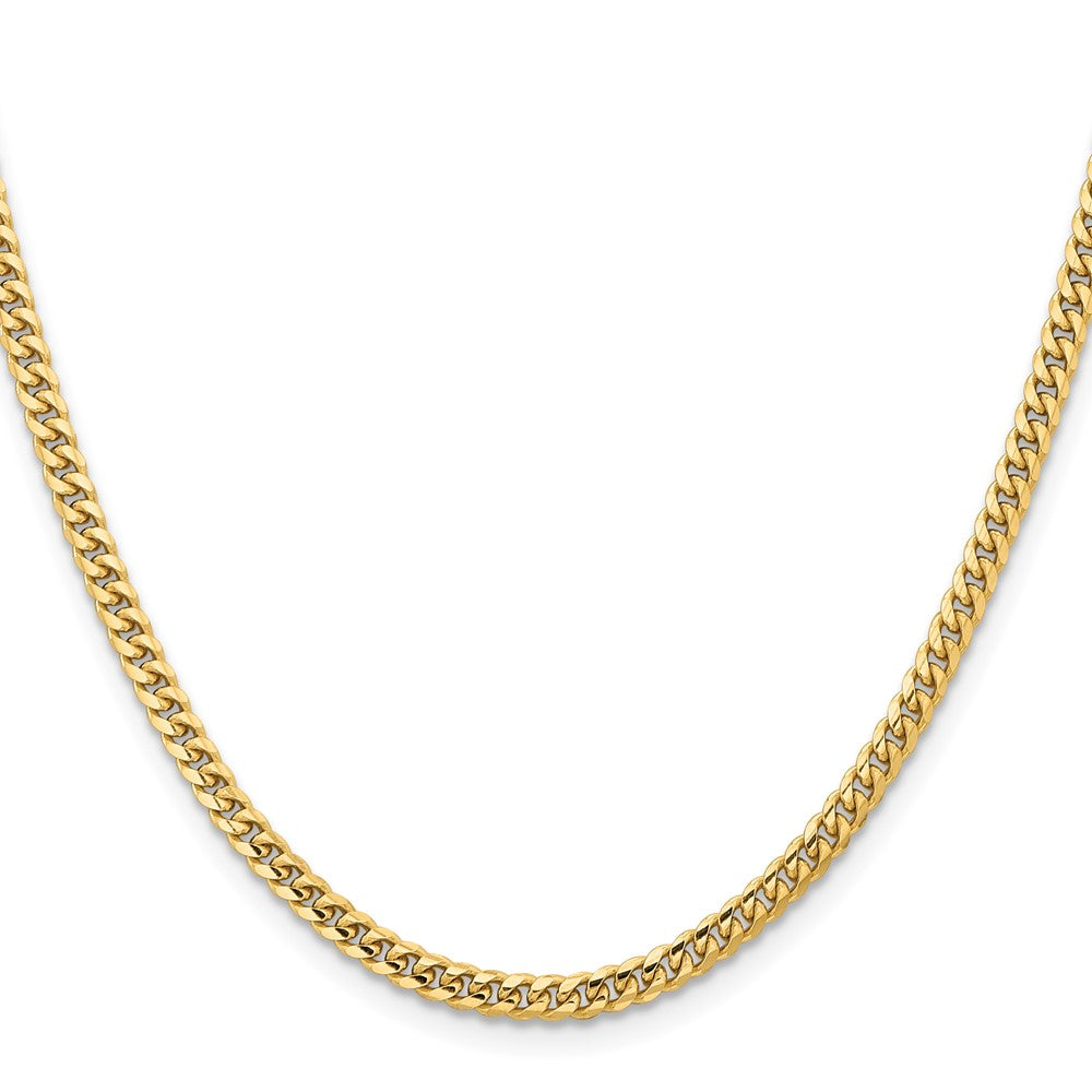 14K Yellow Gold 3.5mm Solid Miami Cuban Link With Lobster Clasp Chain Necklace