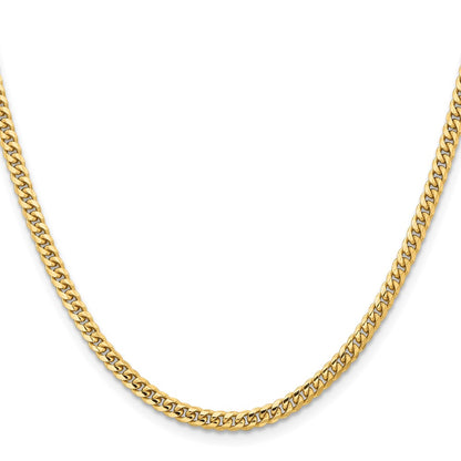14K Yellow Gold 3.5mm Solid Miami Cuban Link With Lobster Clasp Chain Necklace