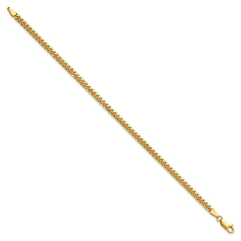 14K Yellow Gold 3.5mm Solid Miami Cuban Link With Lobster Clasp Chain Bracelet