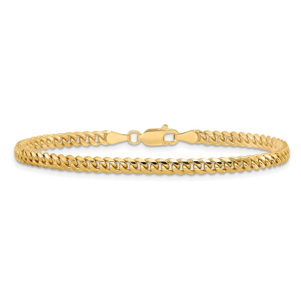 14K Yellow Gold 3.5mm Solid Miami Cuban Link With Lobster Clasp Chain Bracelet