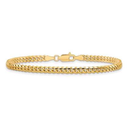 14K Yellow Gold 3.5mm Solid Miami Cuban Link With Lobster Clasp Chain Bracelet