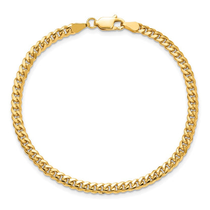 14K Yellow Gold 3.5mm Solid Miami Cuban Link With Lobster Clasp Chain Bracelet