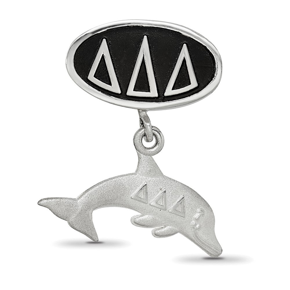 Sterling Silver Logoart Delta Delta Delta Oval with Dolphin Dangle Bead