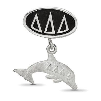 Sterling Silver Logoart Delta Delta Delta Oval with Dolphin Dangle Bead