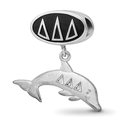 Sterling Silver Logoart Delta Delta Delta Oval with Dolphin Dangle Bead