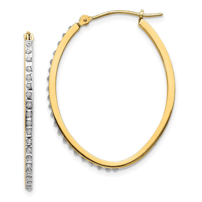 14K Yellow Gold Diamond Fascination Oval Hinged Hoop Earrings