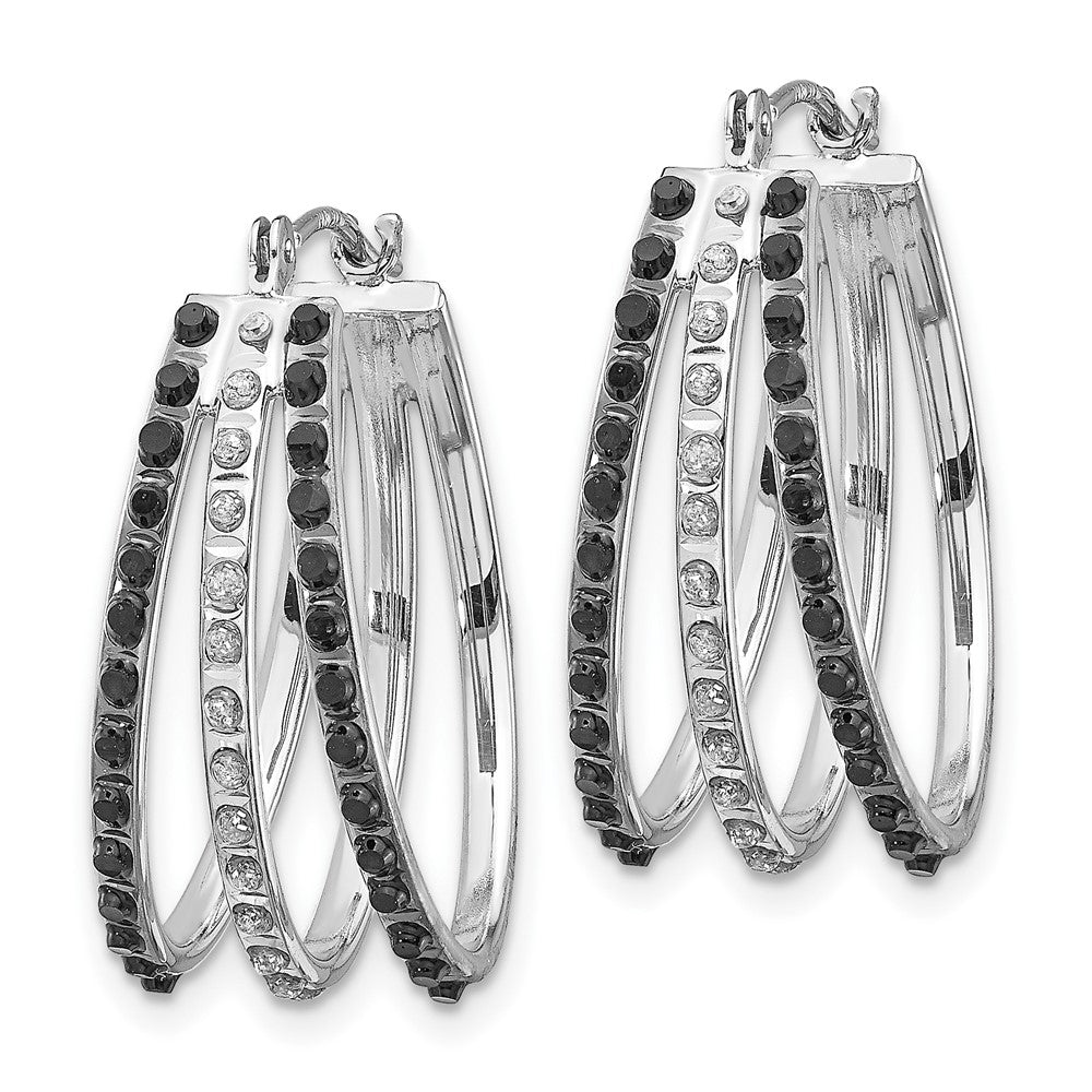 14K White Gold Wg Diamond Fascination Black & W Triple Oval Hinged Hoop Ear