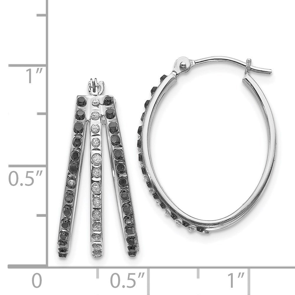14K White Gold Wg Diamond Fascination Black & W Triple Oval Hinged Hoop Ear