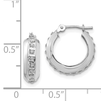 14K White Gold Diamond Fascination Round Hinged Hoop Earrings