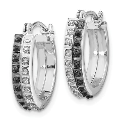 14K White Gold Diamond Fascination B & W Round Hinged Hoop Earrings