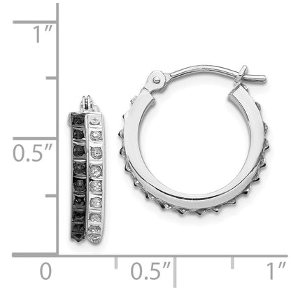 14K White Gold Diamond Fascination B & W Round Hinged Hoop Earrings
