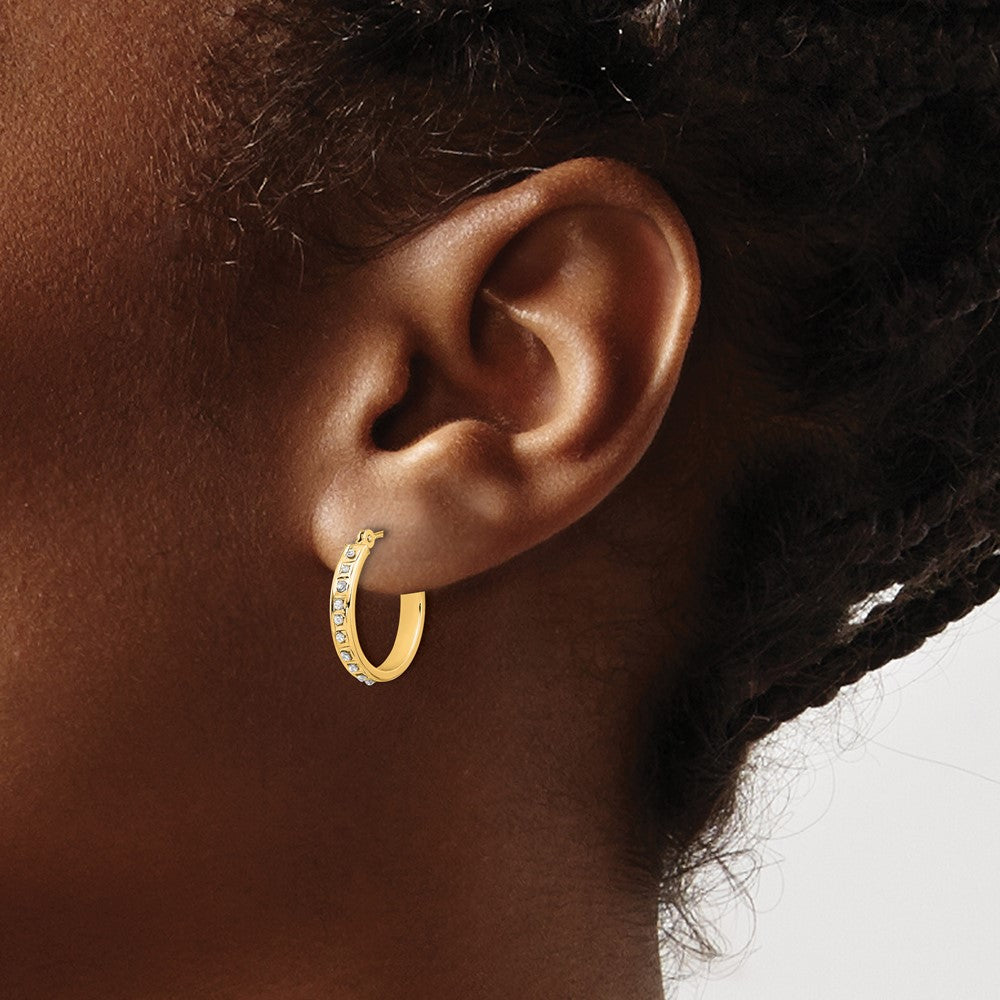 14K Yellow Gold Diamond Fascination Diamond Dust/accent Hoop Earrings