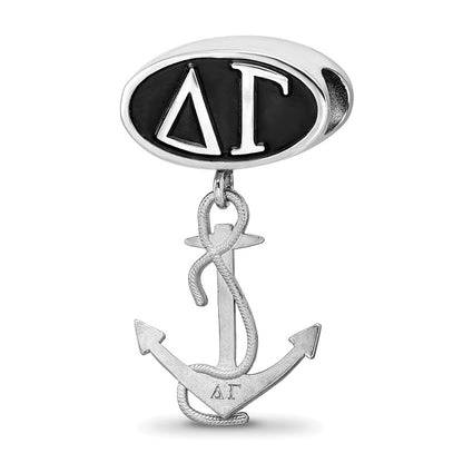 Sterling Silver Logoart Delta Gamma Oval with Anchor Dangle Bead
