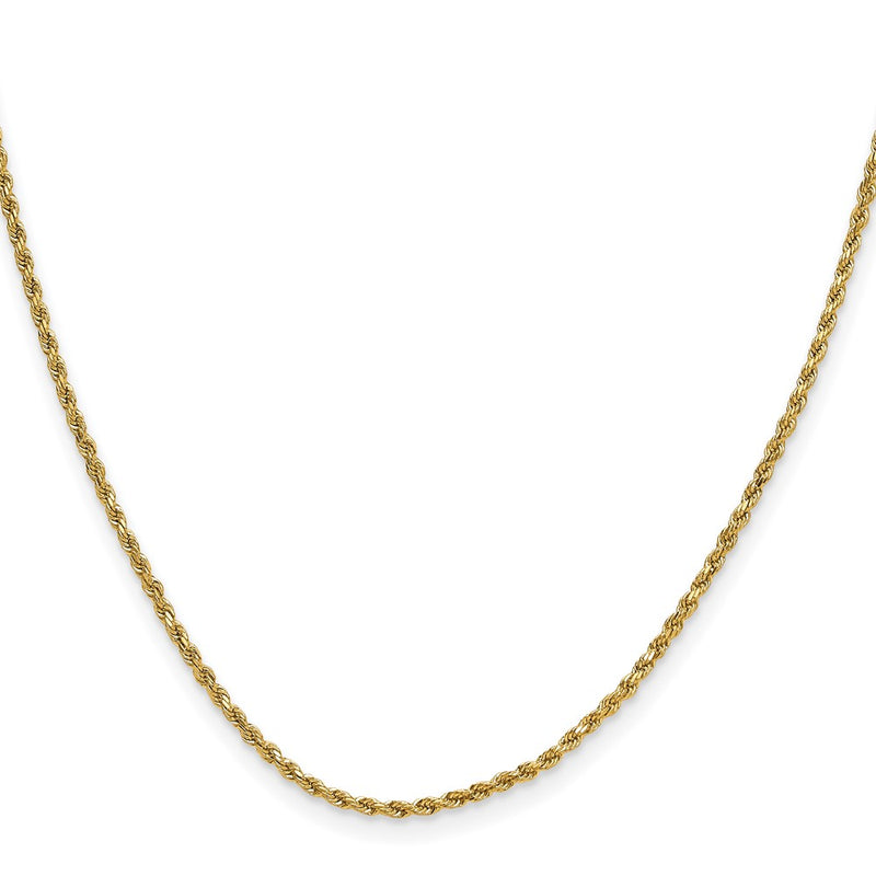 14K Yellow Gold 18 inch 2mm Semi Solid Diamond-cut Rope with Lobster Clasp Chain Necklace